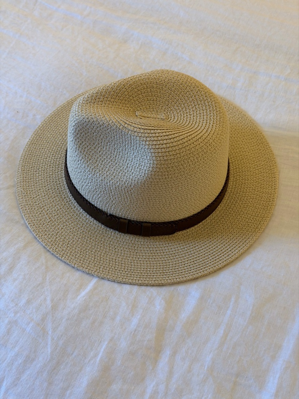 Classic Tan Straw Fedora with Brown Band - Men’s Sun Hat